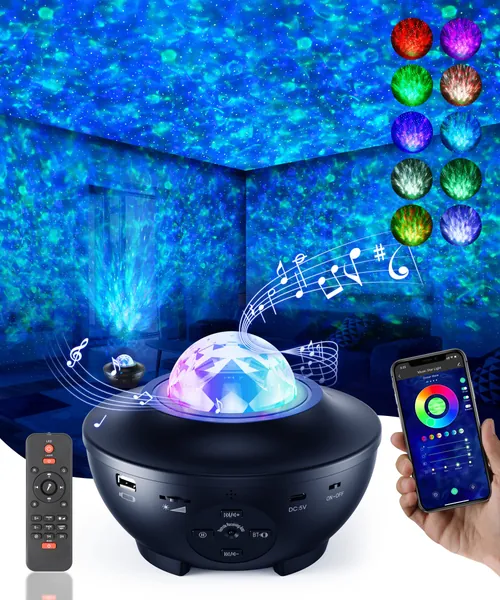 Galaxy Projector Star Projector, Star Light Room Decor Light for Kids and Adults, Smart Night Light for Bedroom with Bluetooth Music Speaker, APP Control, Remote Control - 5.0 Watt Hours
