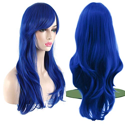 Akstore 28" 70cm Fashion Wigs Long Wavy Curly Hair Cosplay Wig & Wig Cap (Blue) - Blue