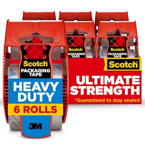 Scotch Heavy Duty Shipping and Moving Packing Tape, Clear, Packing and Moving Supplies, 1.88 in. x 22.2 yd., 6 Tape Rolls with Dispensers - 6 Rolls