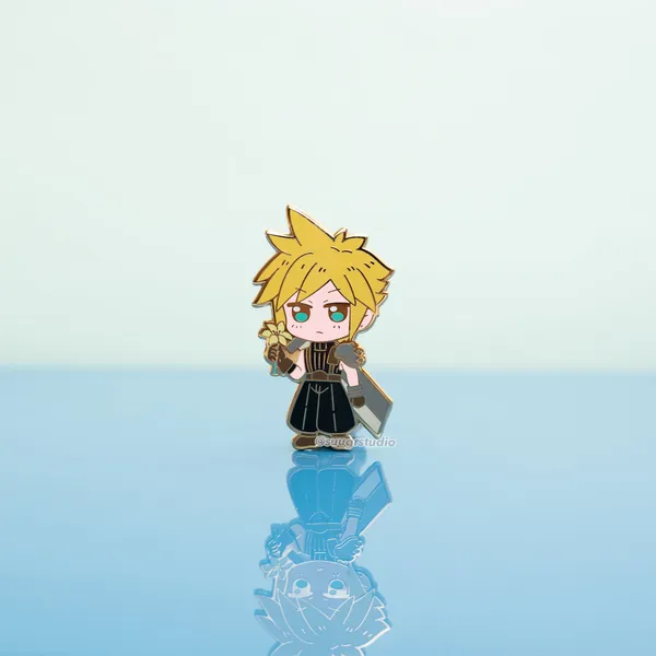 FF7 Cloud Hard Enamel Pin - [A Grade] / Simple Rubber Back