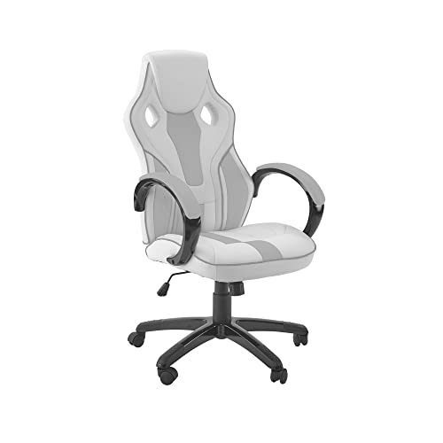 X-Rocker Maverick Gaming Racing Desk Chair, Adjustable Computer Office Chair with Mid-Back Support, PU Leather Height Adjustable Swivel Base Chair with Natural Lumbar Support Curve - White & Grey - White / Grey