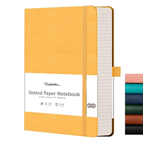 HIUKOOKA Bullet Dotted Journal - 320 Numbered Thick Pages Bound Dot Grid Notebook A5 100gsm Thick Dotted Paper Journal for Note-Taking,Sketching,Planning,Diary with Drawing Board-Yellow - Yellow - A5-Dotted