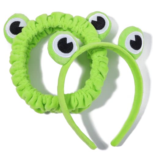 2 Pieces Cute Headband Frog Makeup Headband Stretchy Frog Hair Accessories Cartoon Frog Headband for Face Washing Shower Sports Yoga Beauty Skincare green