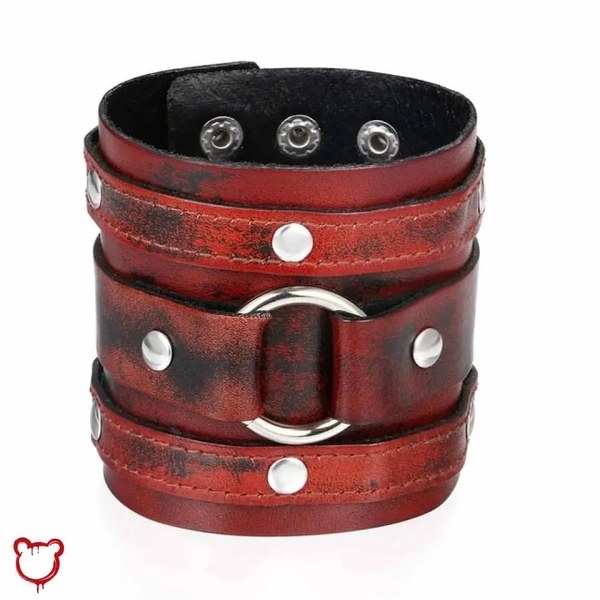 Red/Black PU Leather Wristband - black