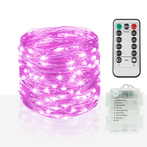 SUDDUS 66ft 200 LED Outdoor String Lights, Pink Fairy Lights Battery Operated with Remote, Led Twinkle Lights for Bedroom, Dorm, Patio, Tapestry, Backyard, Garden, Christmas, Party, Indoor - 200 LED Pink