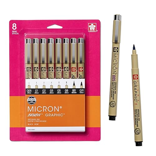 SAKURA Pigma Micron Fineliner Pens - Archival Black Ink Pens - Pens for Writing, Drawing, or Journaling - Assorted Point Sizes - 8 Pack - Black - 8 Count (Pack of 1) - Ink Pen Set