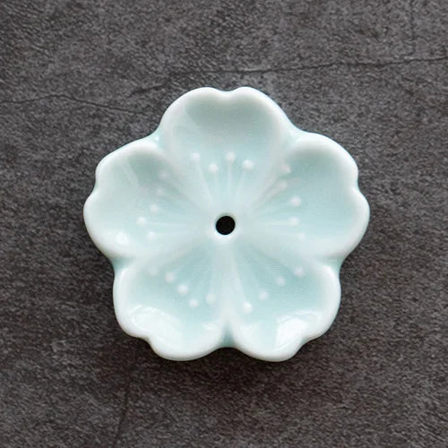 Cherry Blossom Cute Ceramic Floral Incense Burner - Light Blue
