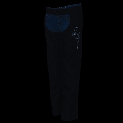 Milwaukee Leather SH1182 Women's Black Textile Motorcycle Riding Chaps with Tribal Embroidery | Medium / Black