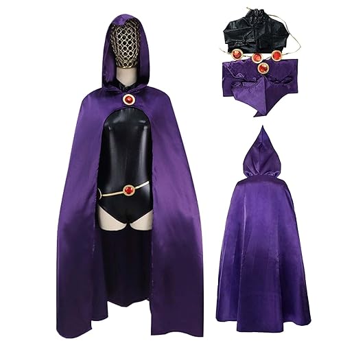 Pigmiss Raven Cosplay Costume Set Deluxe Jumpsuit Belt Cloak Halloween Uniform Cosplay Costume for Women - Large