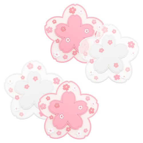 YouMen 4 Pcs PVC Sakura Untersetzer tischuntersetzer Rutschfestes Hitzebeständiges Sakura Untersetzer 11.5 cm Sakura Coaster Pads für Couchtisch, Restaurants,Hotels,Büros,Zuhause,Cafés (2Pink+2Weiß)