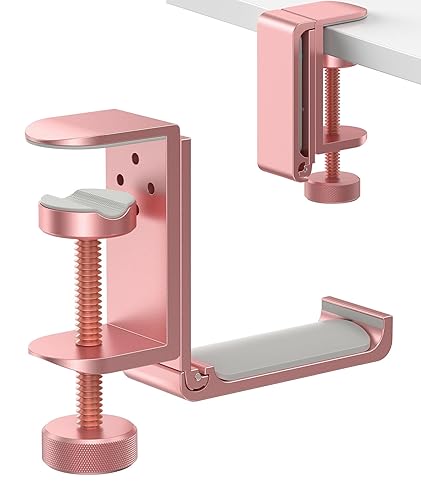 APPHOME Foldable Headphone Stand Hanger Holder, Space-Saving Aluminum Soundbar Stand with Universal Fit for Gaming PC Accessories, Under Desk Clamp Hook Mount (Pink-1PC) - Pink-1PC