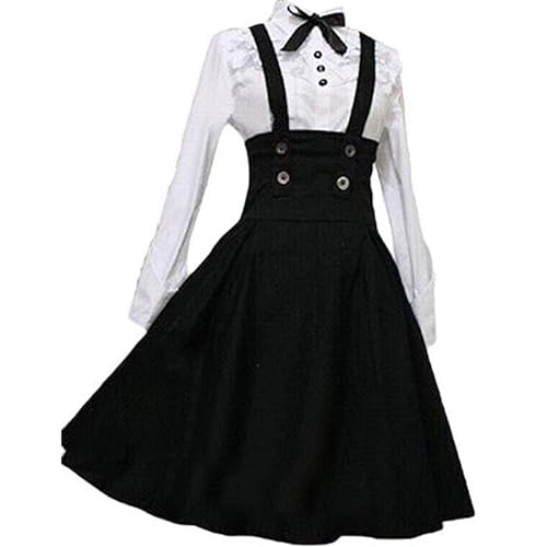 Jeufoin Women's Black Lolita Dress Plus Size A Line High Waist Brace Skirt Set Anime Maid Halloween Cosplay Costume - X-Small - Black