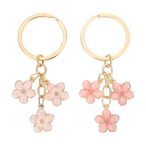 Ouligay 2pcs Flower Keychain, Cute Key Chains, Key Chain Charm, Keychain Accessories for Women Gifts Purse Bag Accessories - Pink White