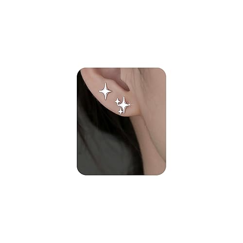 PANSHI Sterling Silver Post Earrings Star Stud Earrings for Women Teen Trendy Hypoallergenic Small Post Pierced Studs Earrings Jewelry Gifts - 2 Pairs Stars