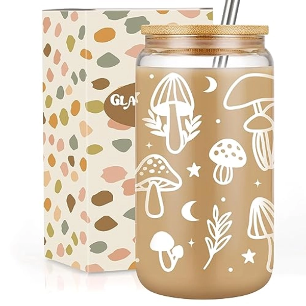 GSPY Mushroom Cup, Mushroom Gifts, Mushroom Glass Cup with Lid Straw, Cute Mushroom Stuff, Mushroom Coffee Cup, Mushroom Glasses, Cute Cups Aesthetic Cups, Birthday, Mushroom Gifts for Women