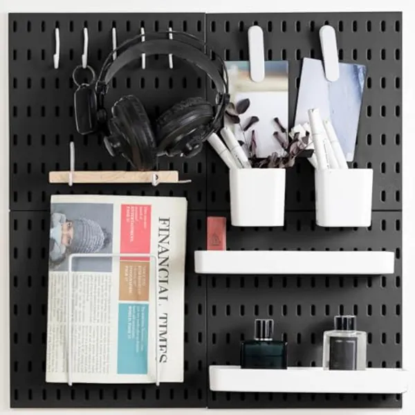MULSAME Pegboard Combination Kit, Wall Mounted Storage Set with 4 Pegboards & 14 Accessories Hanging, Black Peg Boards Organizer for Walls Display, Crafts Organization, Kitchen Organizer, 22" x 22"