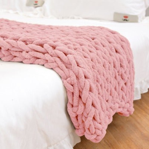 Chunky Knitted Blanket - Blush Pink / 39.3" x 47.2" (100x120cm)