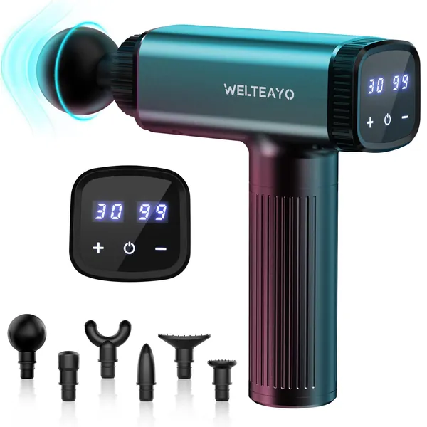 Massagepistole, WELTEAYO Massagegerät Massage Gun, 30 Geschwindigkeiten und 6 Massageköpfen Massage Pistole, 2600 mAh Deep Tissue Massager Masagepistoll für Nacken Rücken