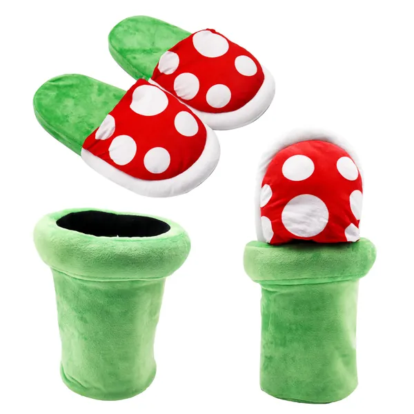 Hislovy Piranha Plants Cannibal Blume Stil Plüsch Hausschuhe Loafer mit Pfeife Topflappen für Erwachsene Jugendliche (Piranha-Pflanzen)