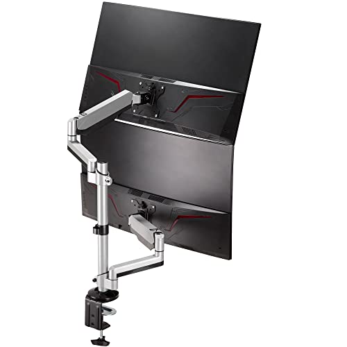 AVLT Dual 13"-32" Stacked Monitor Arm Desk Mount fits Two Flat/Curved Monitor Full Motion Height Swivel Tilt Rotation Adjustable Monitor Arm - Extra Tall/VESA/C-Clamp/Grommet - 32 Inch