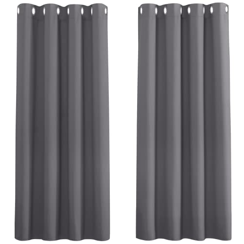 PONY DANCE Grey Blackout Curtains - Super Soft Curtains for Bedroom Eyelet Curtains 46 x 54-inch Drop Noise Reduce Curtains for Living Room/Home Office, 2 PCs, Grey
