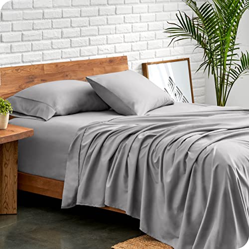 Bare Home Double Sheet Set - 1800 Ultra-Soft Microfibre Double Bed Sheets - Hydro-Brushed - Deep Pocket - 4 Piece Set - Fitted Sheet, Flat Sheet, and 2 Pillowcases - Bed Sheets (Double, Light Grey) - Double - 03 - Light Grey
