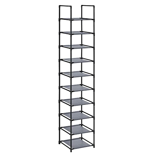 SONGMICS 10-Tier Shoe Rack, Shoe Stand, Space-Saving Shoe Storage, 33 x 33 x 173 cm, Metal Frame, Non-Woven Fabric Shelves, for Hallway, Bedroom, Grey LSR110G01 - Black - 10 Tier (33 x 33 x 173 cm)