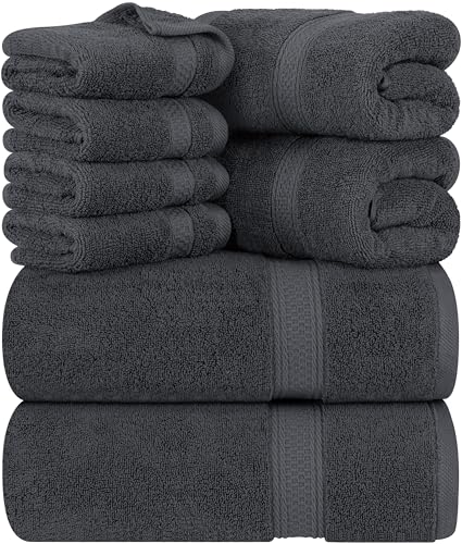 Utopia Towels 8 Piece Towel Set - 2 Bath Towels, 2 Hand Towels and 4 Washcloths Cotton Hotel Quality Super Soft and Highly Absorbent (Gray) - Grey