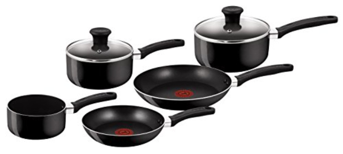 Tefal B470S544 Delight 5 Piece Non Stick Pan Set (14 cm Milk, 16/18 cm Saucepans with Lids, 20/24 cm Frypan), Black - Delight - Single