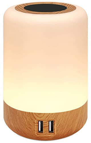 salipt LED Bedside Lamp, with 4 USB Charging Port, Smart Night Light, Touch Control Dimmable Table Lamps, RGB Colour Changing Lights for Bedroom, Living Room, Office, Men, Women (UK Plug) - Brown Base