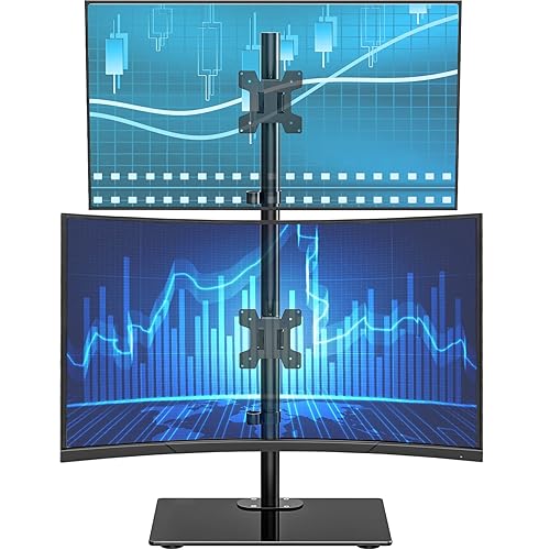 WALI Vertical Dual Monitor Stand, Stack Monitor Mount for 2 Screens Up to 27 Inch,Free-Standing Monitor Riser Desk Mount with Swivel, Tilt, Height Adjustable(GMF002S) - Free Standing A