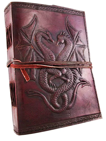 18 cm Double Dragon Leather Blank Book grimoire Leather Journal Book of Shadows Spell Book Leather Diary Journal Notebook Sketchbook Gift for Artists