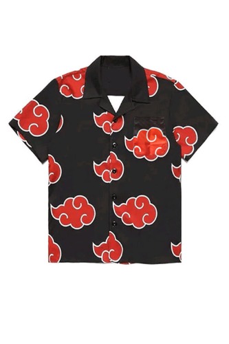 hahomin Akatsuki Shirt Anime Uchiha Itachi Short Sleeve T-Shirt Adult Hawaiian Beach Shirts Unisex Button Up Shirt Black