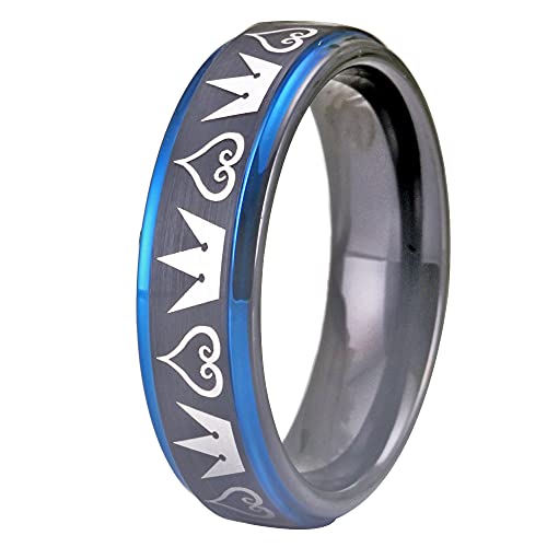 CLOUD DANCER Cosplay Jewelry Kingdom Hearts & Crowns Design Ring - Tungsten Ring Wedding Ring Men's Ring -Free Customized Engraving - 6mm Blue Color - 9