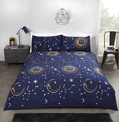 Rapport Home Celestial Duvet Cover Bed Set, Polycotton, Navy,3 pieces, Double - Double - Navy