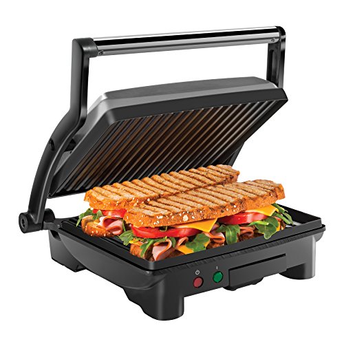 Chefman Panini Press Grill and Gourmet Sandwich Maker Non-Stick Coated Plates, Opens 180 Degrees to Fit Any Type or Size of Food, Stainless Steel Surface and Removable Drip Tray, 4 Slice, Black - 4 Slice - Maker