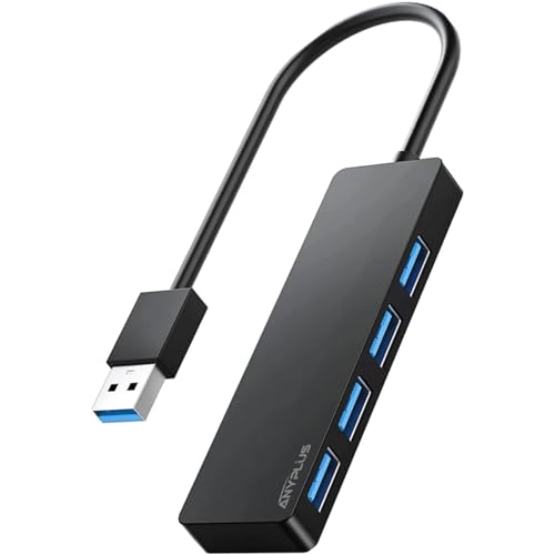 ANYPLUS USB 3.0 Hub, 4 Port USB Hub Splitter,Portable USB Adapter Mini Multiport Expander for Desktop, Laptop, Xbox, Flash Drive, HDD, Console, Printer, PC, Keyboards, HP, Dell - Black-Plastic