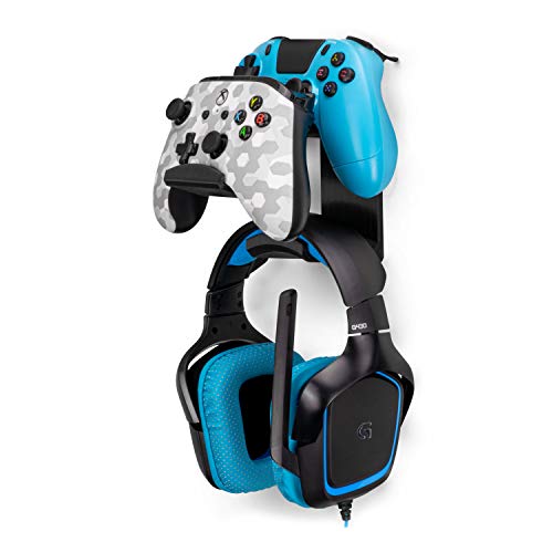 The UberAtlas Dual Game Controller & Headphone Stand Wall Mount Holder for Xbox ONE, Series X, PS5, PS4, PS3, Switch, STEELSERIES Gamepad & More, Stay Organized No Screws, by Brainwavz - Single