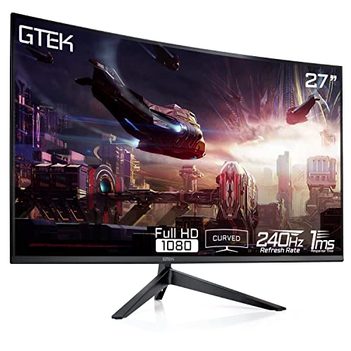 GTek 240Hz Gaming Monitor, 27 Inch Frameless Display Full HD 1920 x 1080P, Curved 1800R, VA 1ms MPRT, FreeSync, Speakers, DisplayPort/HDMI, VESA - F2740C