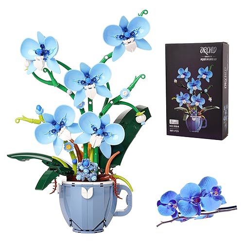 Icons Blue Orchid Ideas Flowers Building Block Set，DIY Home Decoration Kit for Adults，Compatible with Lego Flowers Home Decor Gift for Mother's Day, Valentine Day, Birthday, Christmas Day - 567PCS - Blue Orchid