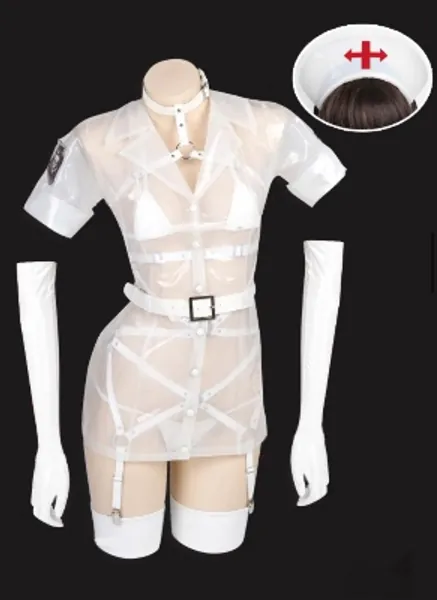 Dark Reign Sexy Nurse Lingerie Set with Bondage Belt Bikini Set with Transparent Nurse