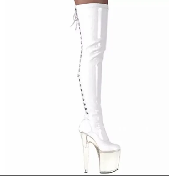 20 Cm High Stripper Heeled Patent Leather Lace Up Thick Platform 8 Inches Over The Knee Women Boots Nightclub Pole Dancing Shoes - Women's Boots - AliExpress