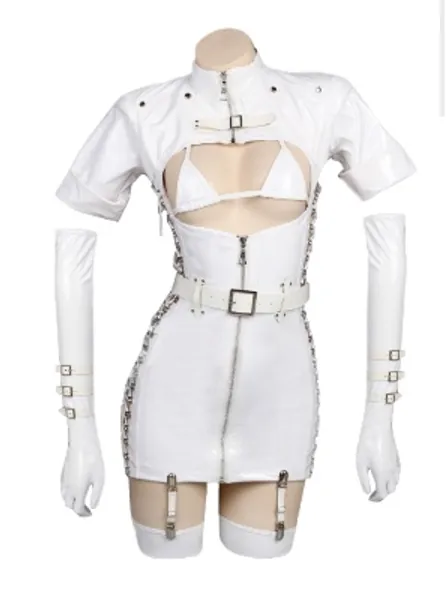 Dark Nurse White Sexy Costume Bondage Sexy Lingerie Set with Nurses Cap for Halloween