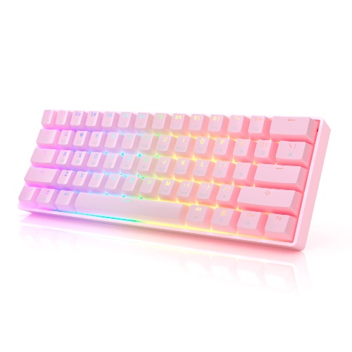 HK Gaming GK61 Mechanical Gaming Keyboard 60 Percent | 61 RGB Rainbow LED Backlit Programmable Keys | USB Wired | For Mac and Windows PC | Hotswap Gateron Optical Red Switches | Pink