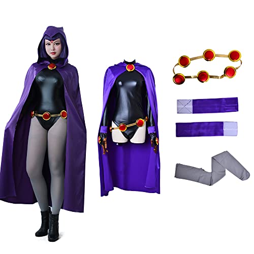 miccostumes Women's Costume Magical Girl Cosplay Fighting Bodysuit Full Set With Purple Hooded Cloak - Small
