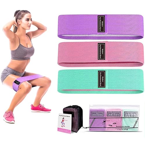 3 Levels Fabric Resistance Bands Set, Booty Bands for Working Out, Exercise Bands for Legs and Butt, Fitness Loop Bands for Women and Men, Non-Slip Stretch Bands - Purple, Pink, Green