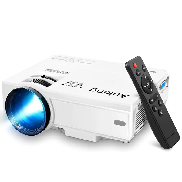 AuKing Mini Projector 2022 Upgraded Portable Video-Projector,55000 Hours Multimedia Home Theater Movie Projector,Compatible with Full HD 1080P HDMI,VGA,USB,AV,Laptop,Smartphone - 