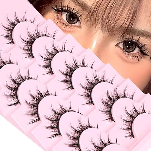 Manga Lashes Natural Look False Eyelashes Anime Lashes Mink Wispy Fluffy Spiky 3D Volume Eyelashes Pack Korean Japanese Asian Cosplay Fake Eyelashes Look Like Individual Cluster 7 Pairs by EYDEVRO - Natural