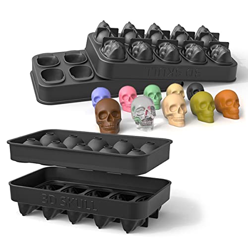 JasCherry Silicone Ice Tray Mold, 10 Cavity 3D Skull Silicone Chocolate Moulds for Halloween DIY Candy Cake Soap, Ice Cube Maker for Chilling Bourbon, Whiskey, Cocktail, Beverages - #2