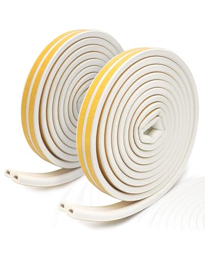 Andizun Draught Excluder Tape, Self-Adhesive Draft Excluder Strip Type D, Draft Excluder for Windows&Door, Against Cold Draught, Anti-Collision, Soundproof, Waterproof, 9mm*6mm*12M, 2 Seals Total 24M - 12M